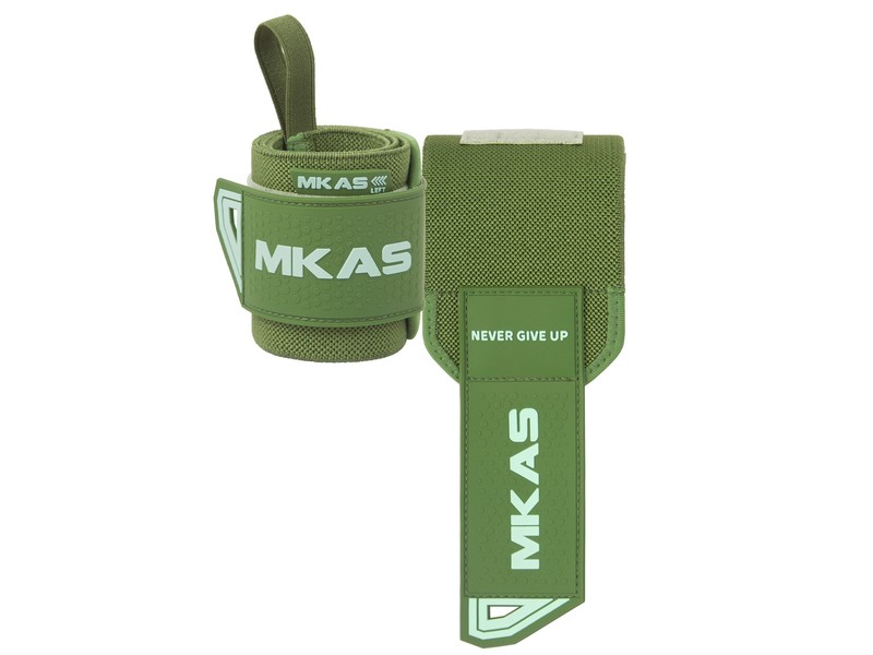 Elastic wrist wraps with thumb loop and hook-and-loop closure laid flat