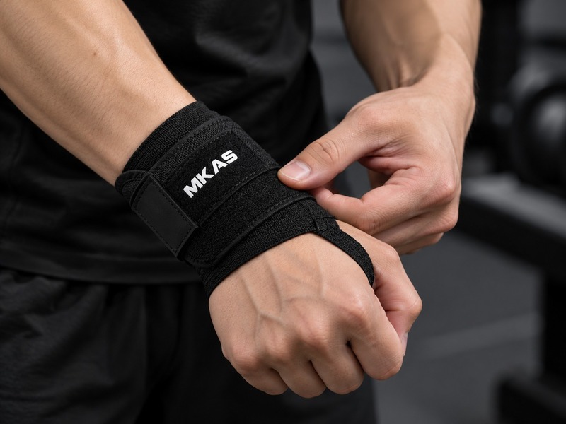 One-finger tightness check: a finger slid under the edge of a secured wrist wrap