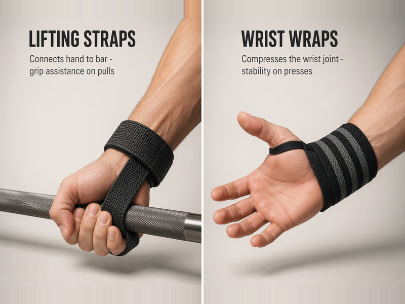 Lifting straps vs wrist wraps comparison for strength training
